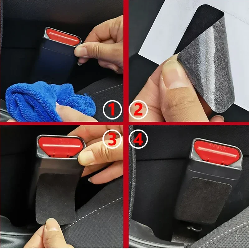 4Pcs Car Seatbelt Buckle Anti-Collision Sticker Pads Safety Belt Anti-Noise Silencer Quite Lock Clip Protector Black Accessories