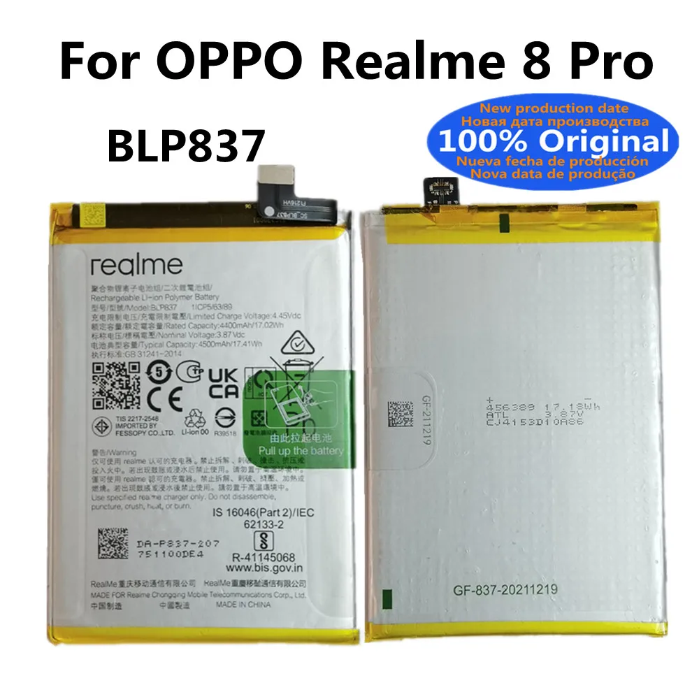 

High Quality BLP837 4500mAh Original Battery For OPPO Realme 8 Pro 8Pro Cell Phone Batteries Bateria