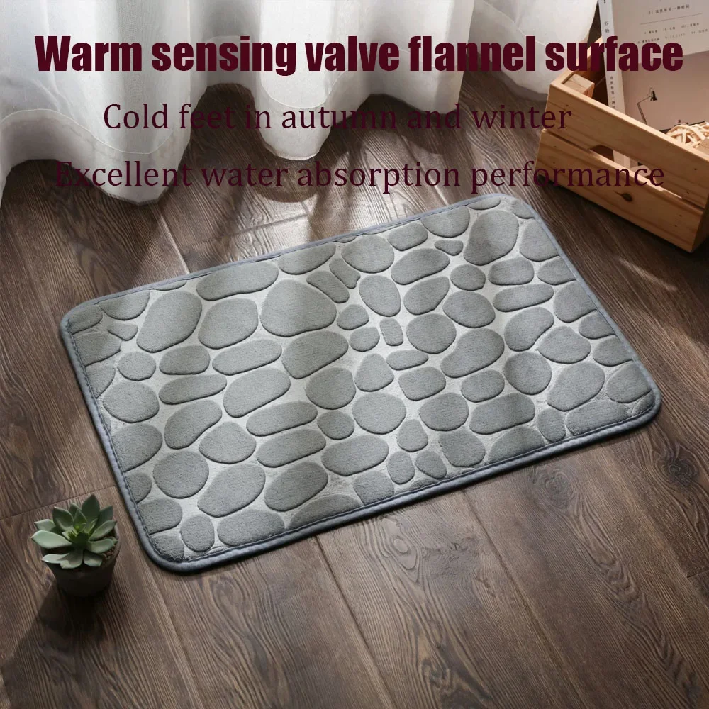 3D Non Slip Bath room Mat Cobblestone Embossed Bath Mat Absorbent Doormats Carpet Door Floors Mats Machine Washable Quick Drying
