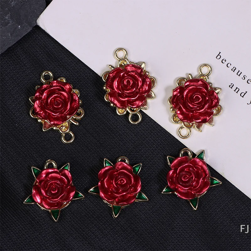 [YU]5Pcs 레드 로즈 랙 도금 합금 펜던트 액세서리 목걸이 팔찌 쥬얼리 장식 선물 만들기