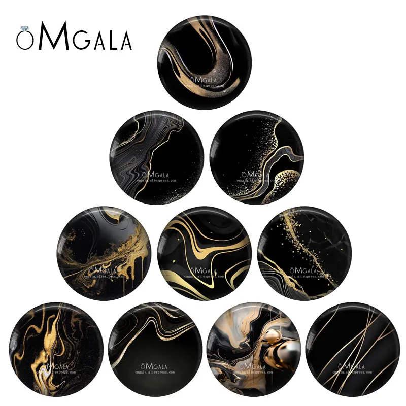 Gliter Golden Line Black Texture Patterns 12mm/18mm/20mm/25mm Okrągły szklany kaboszon fotograficzny demo z płaskim tyłem Dokonywanie ustaleń