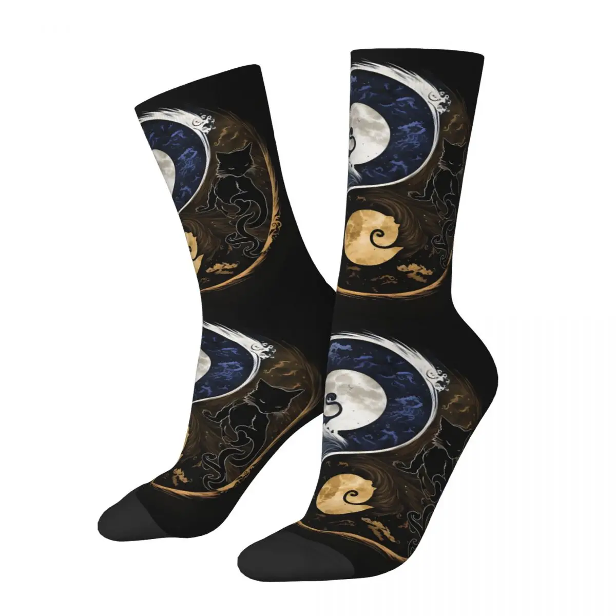 Yin And Yang Spiritual Black And White Cats Men Women Socks Windproof Novelty Spring Summer Autumn Winter Stockings Gift