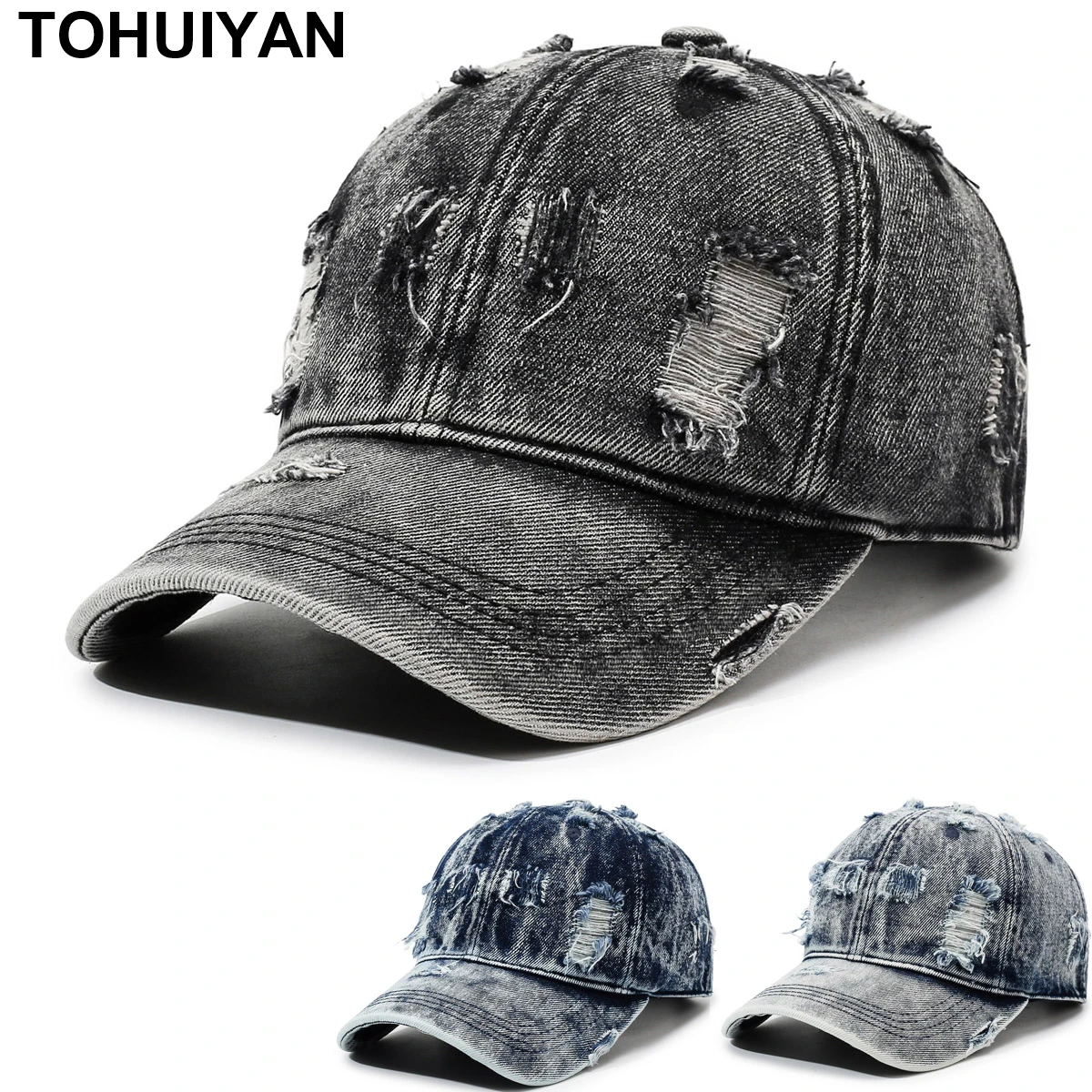 

Classic Washed Denim Baseball Cap Women Men Sunshade Summer Autumn Hat Distressed Hole Dad Hats Outdoor Sun Protection Caps