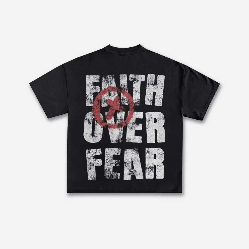 Y2K Streetwear T-Shirt Men Women Faith Over Fear Symbol Graphic Oversized Loose Fit Cotton Short Sleeve Casual Tee