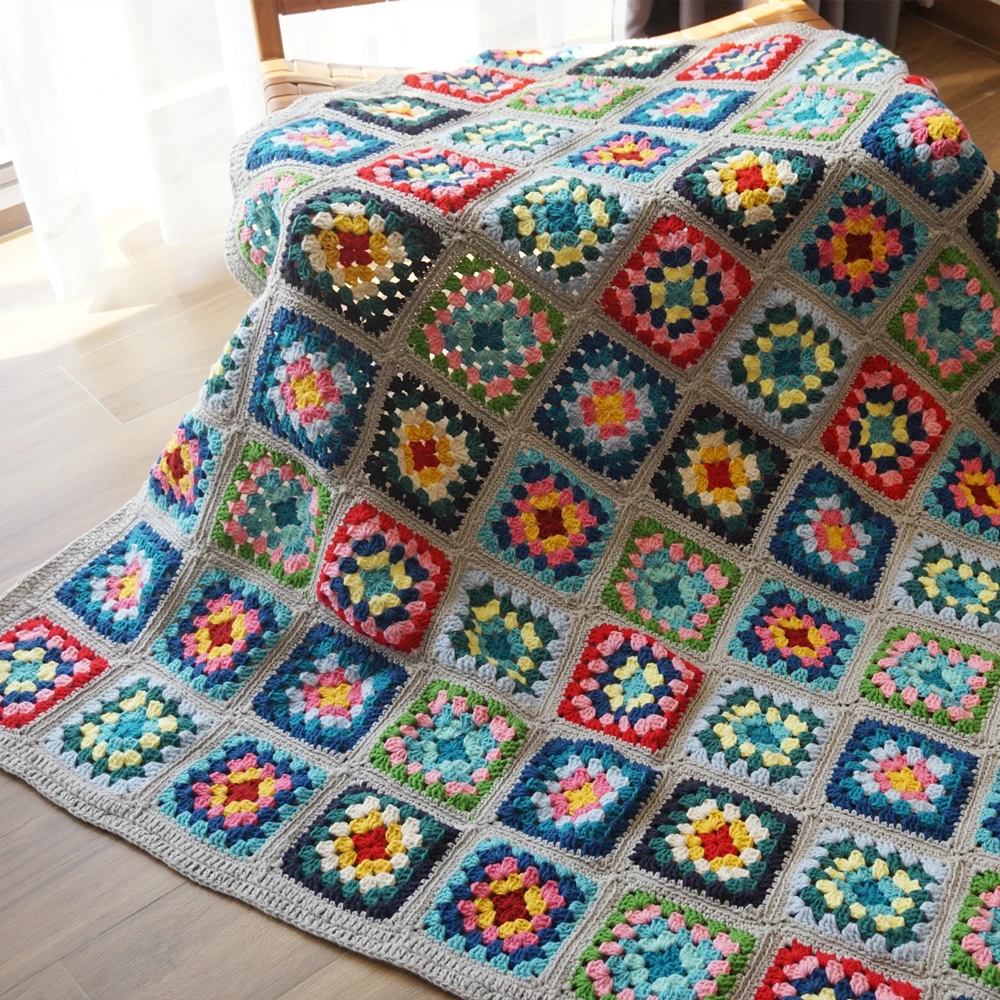 Handmade Crochet Granny Square Blanket Home&living Wedding Gift Home Decoration 51x51 in