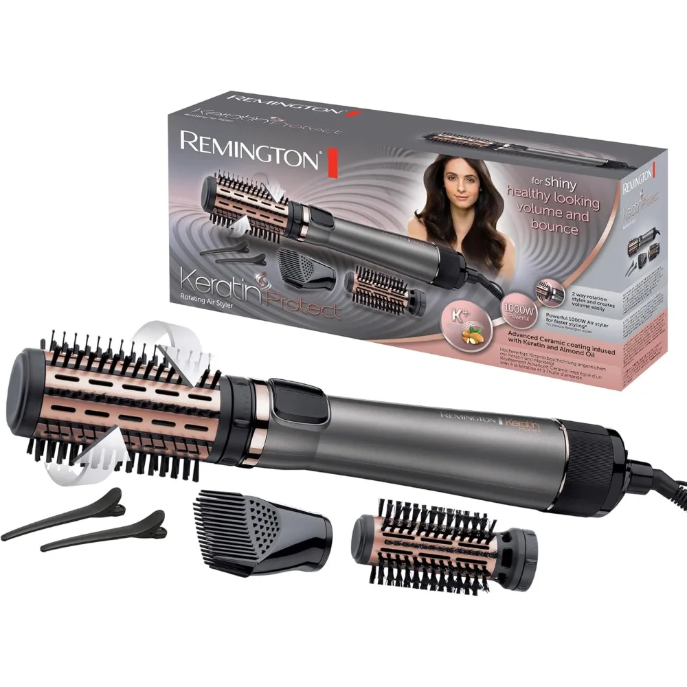 Remington Warmluftbrush rotierend [automatic] Keratin Protect (inkl.3 Aufsätze: 2 Rundbrsten