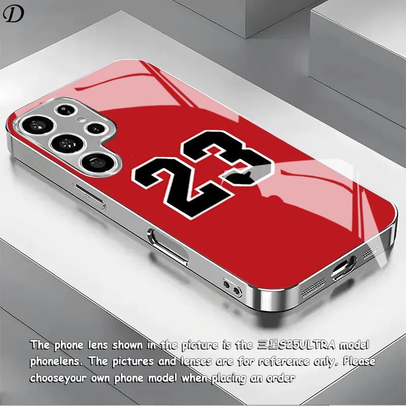 Red No. 23 jersey pattern electroplated silver phone case for Samsung GalaxyS26 S25 S24 S23 S22 S20FE/Ultra/Plus anti drop Cover