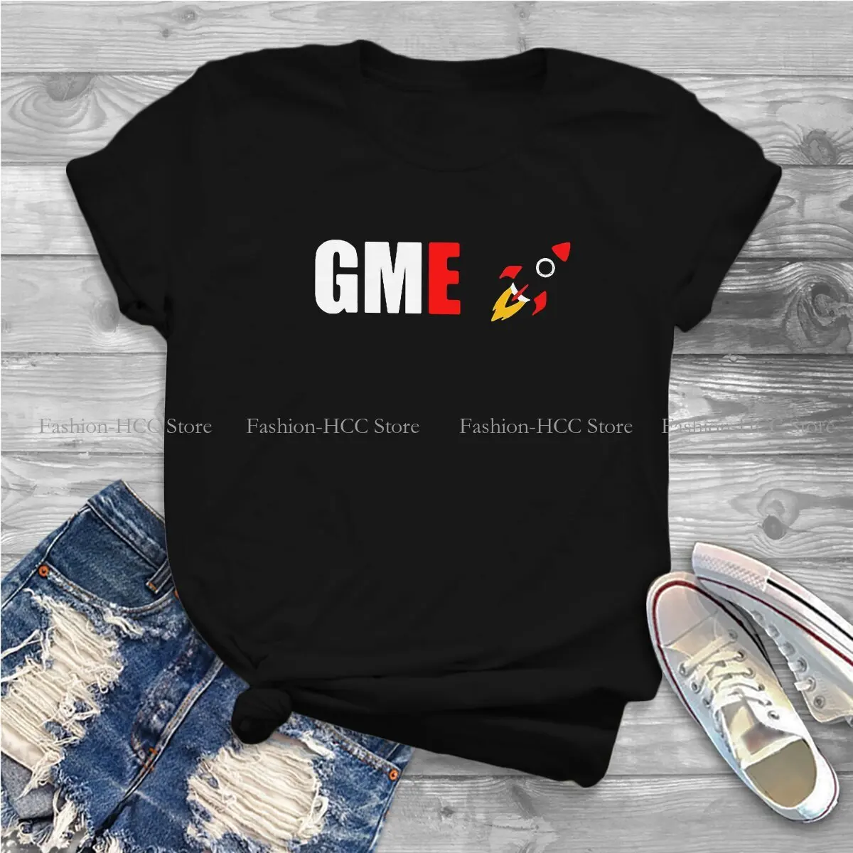 GME To The Moon Rocket Round Collar TShirt Wallstreetbets GameStop Stonks Classic Polyester T Shirt Woman's Clothes Fashion