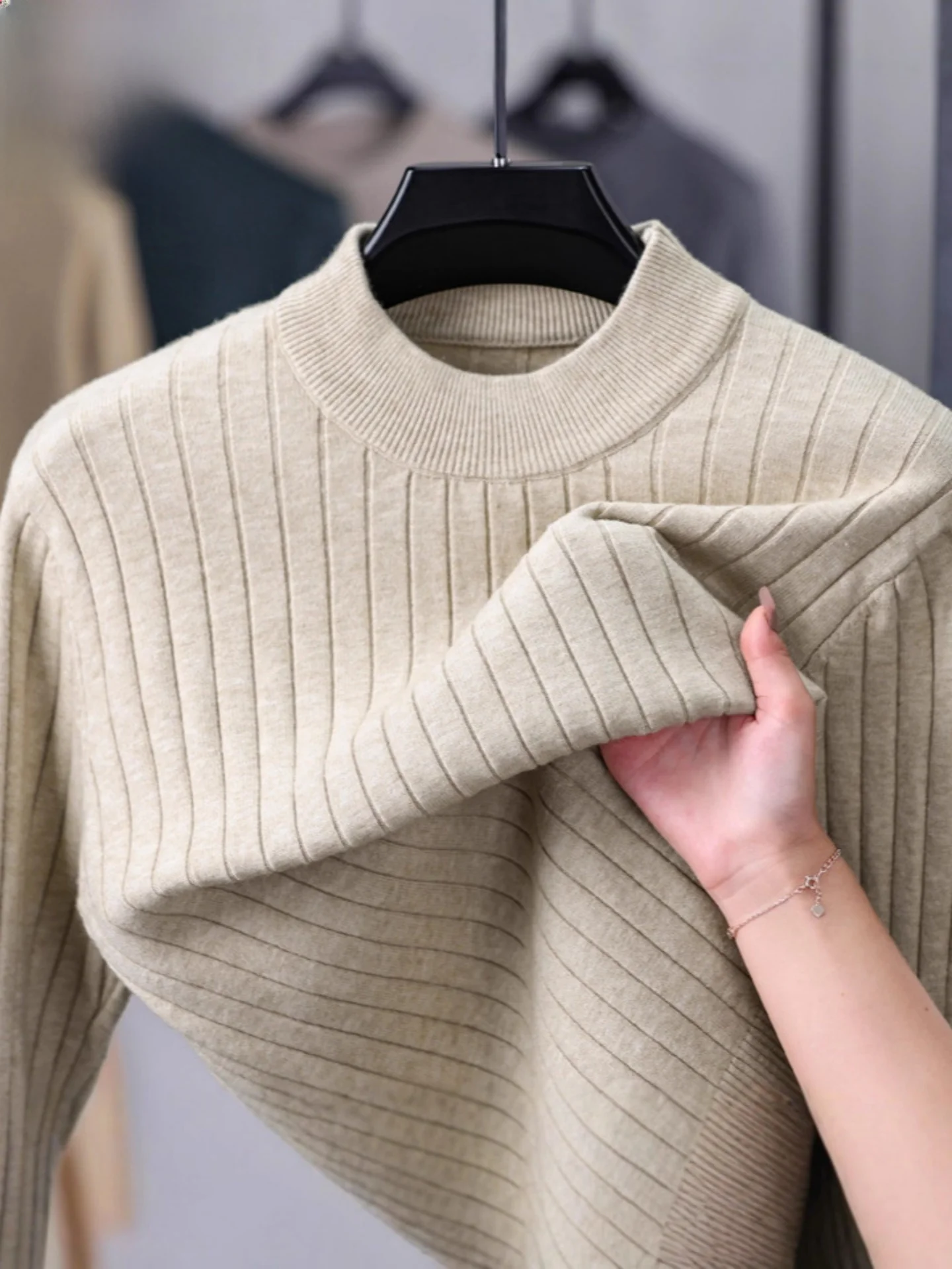 

Lnd Men's Long Sve Knitted Wool Sweater Thermal Base Layer f High Collar Dad Casual Faion Autumn Winter Wool Blend