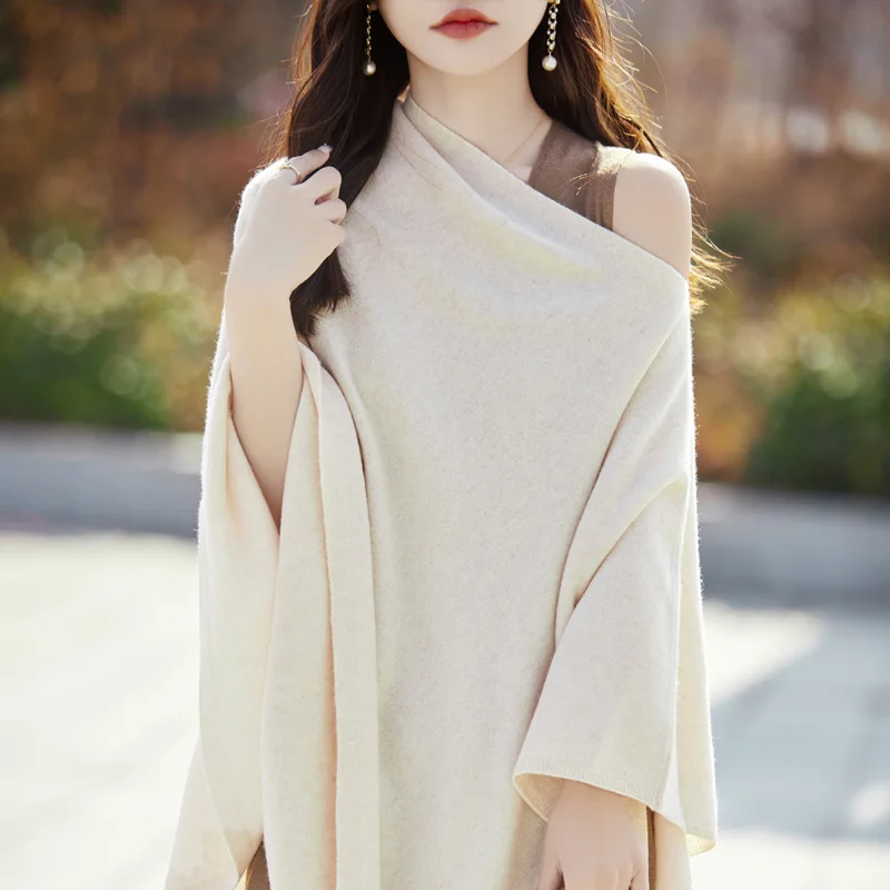 Spring Women New 100% Wool Pashmina Warm Shawl Solid Color Soft Oversized Shawl Autumn Winter Mantilla Female Mujer Bufanda Cape