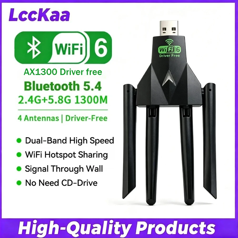 1300Mbps USB WLAN Bluetooth 5.4 Adapter Dual-Band 2,4G/5GHz Drahtlose Netzwerkkarte Drahtloser Empfänger WLAN-Dongle für PC Laptop