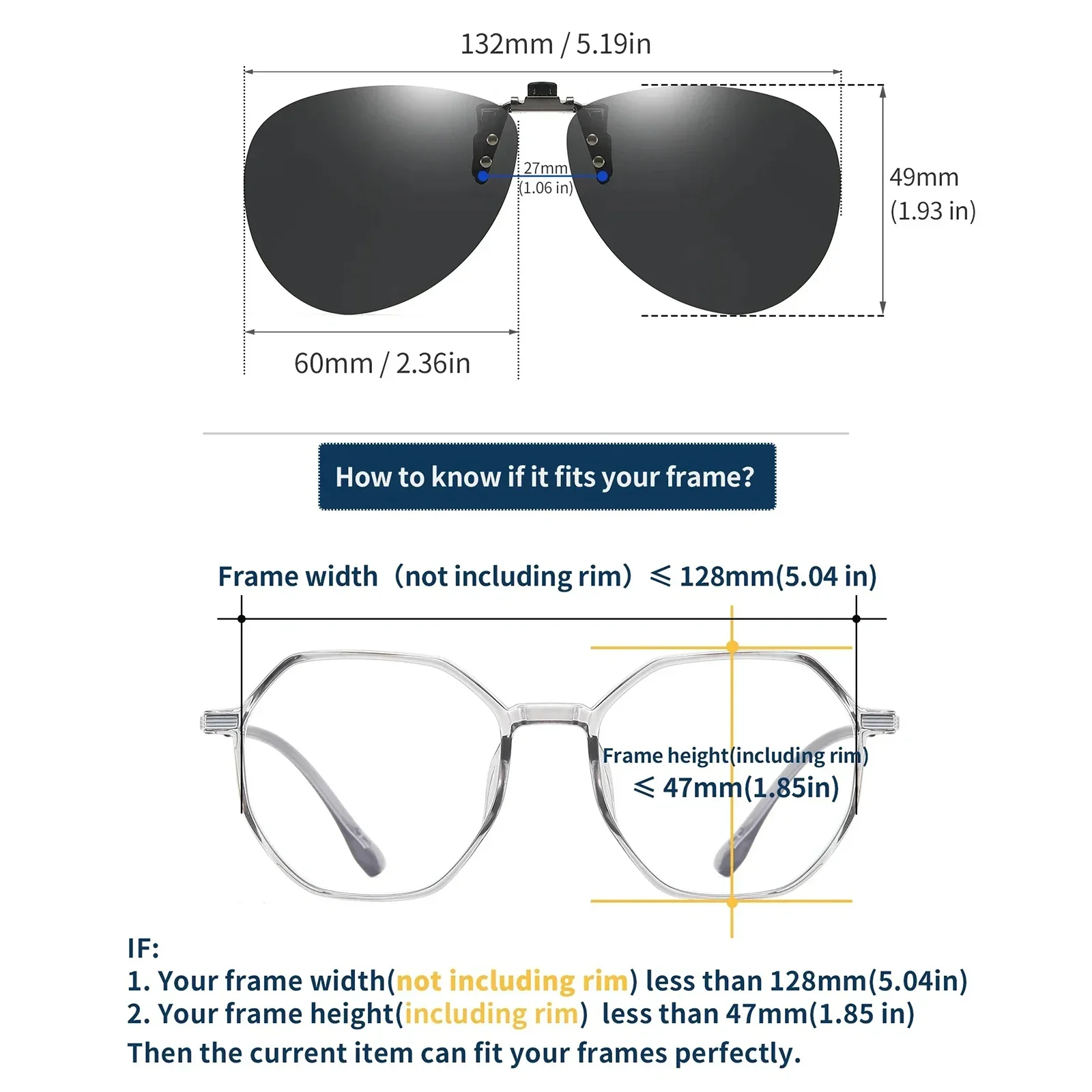 VEITHDIA Brand New Clip Occhiali da sole Polarizzati Clip-on Flip Up Clip Occhiali da sole senza montatura per occhiali a specchio-TAC UV400 Lente VFA809