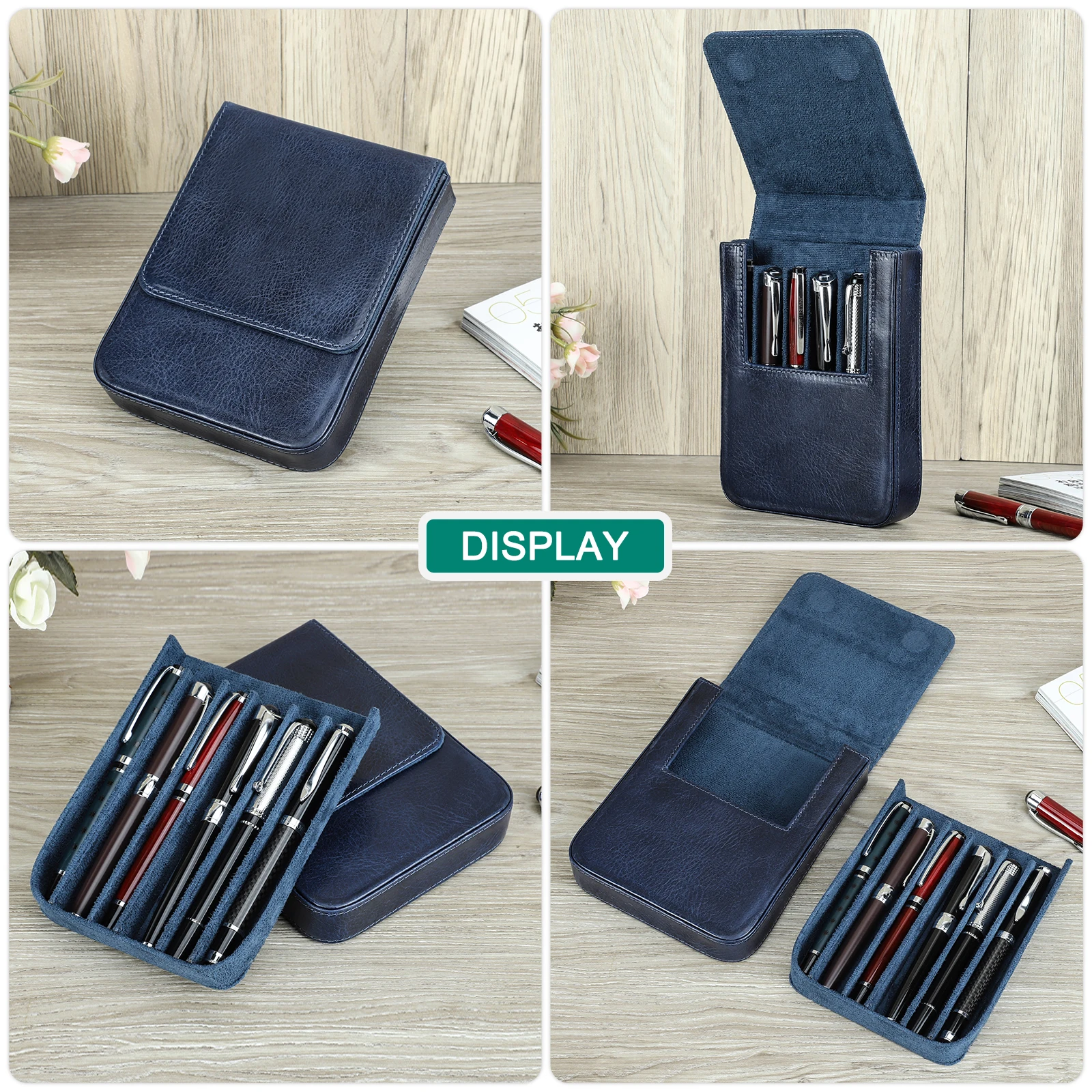 Handgemaakte Vintage Lederen Pen Case Box 6 Slots Pennen Houder Organizer Voor Mannen Office Boy Girl School Pouch Koeienhuid Potlood tas