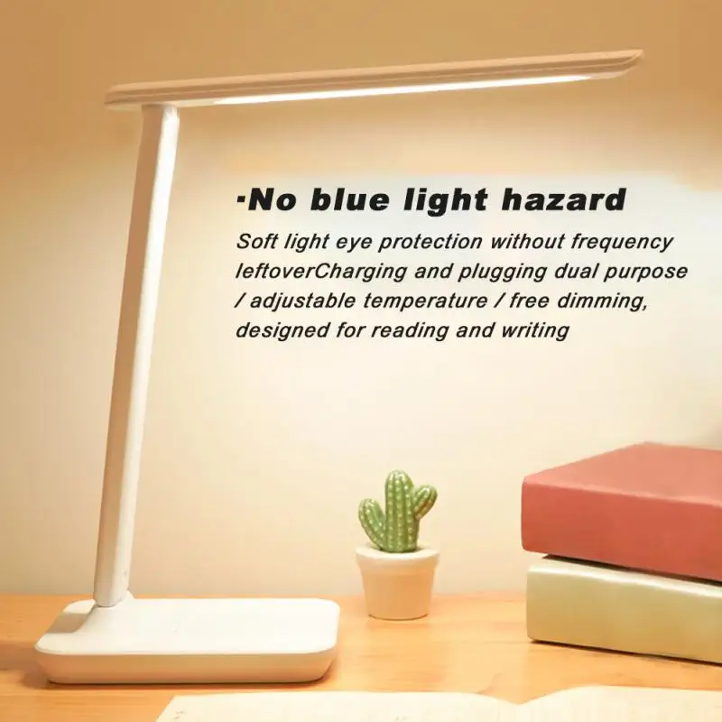 LED Touch Switch White Folding Desk Lamp Bedroom Bedside Study Reading Eye Care Night Lamp USB Plug-in Dimmable White Desk Lamp