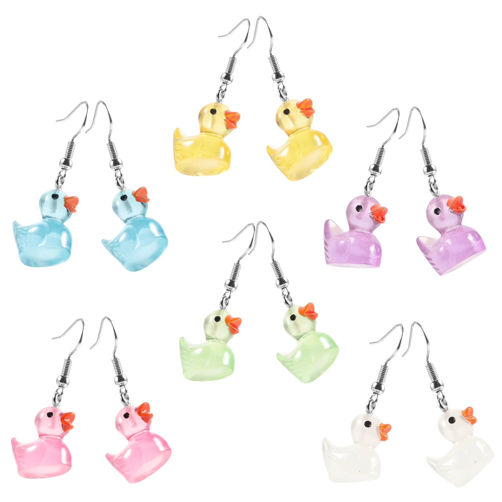 6 Pairs Cartoon Luminous Duck Earrings for Teen Girls Trendy Aesthetic Weave Statement Metal Plastic Cute