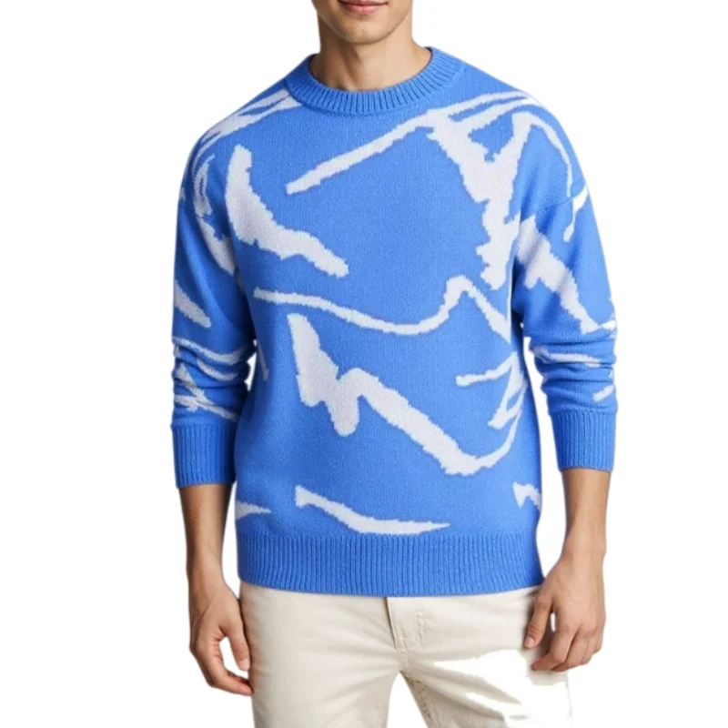 Men & Women Long Sleeve Knit Sweater Autumn Winter Hong Kong Style Round Neck Jacquard Knitwear Couples' Printed Sweater