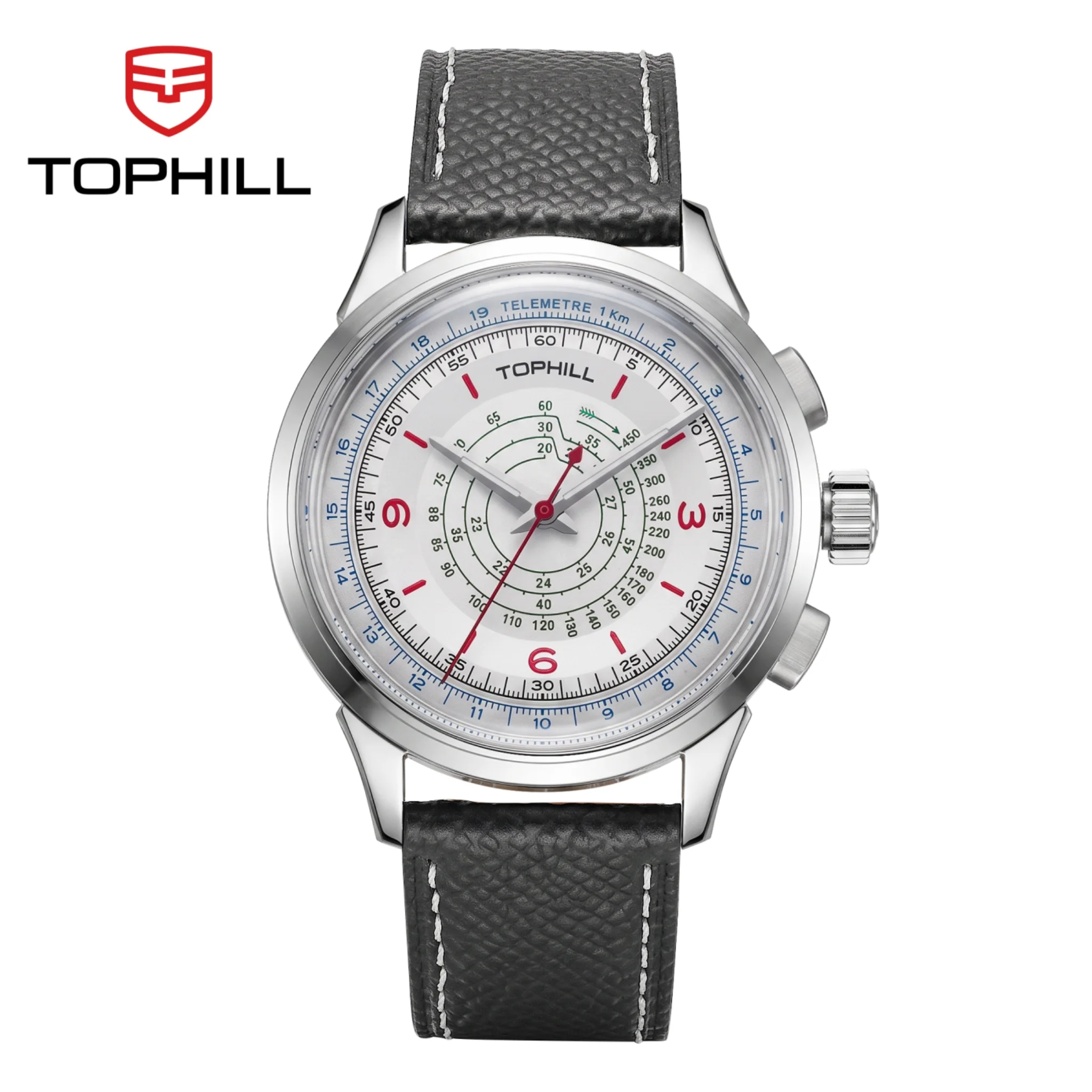 TOPHILL Limited Special Edition 40mm Chronograph Watch Hand-Wound Seagull ST1901 Telemetre Tachymeter 5Bar C3 Lume TL030G