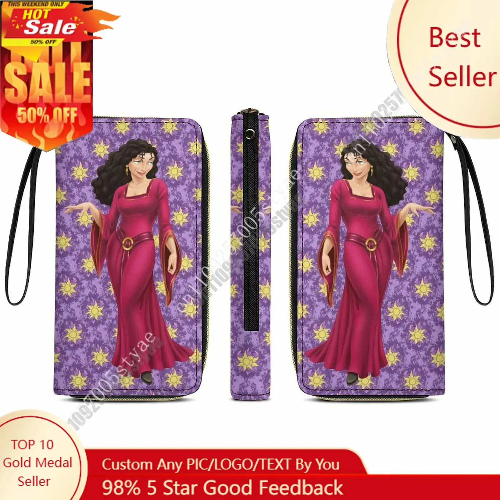 

Mother Gothel Leather Wallet Disney Licensed Customizable Personalized Design Your Pattern Portable Purse Double-sided Printing