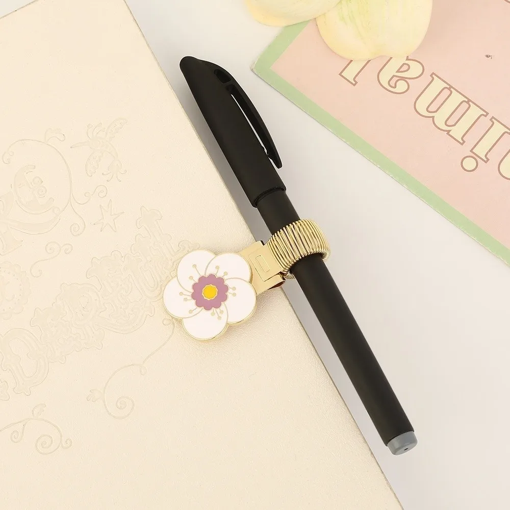 

Metal Flower Pen Holder Anti-lost with Enamel Coating Spring Pen Clips Fixed Stationery Bookmark Pencil Holder