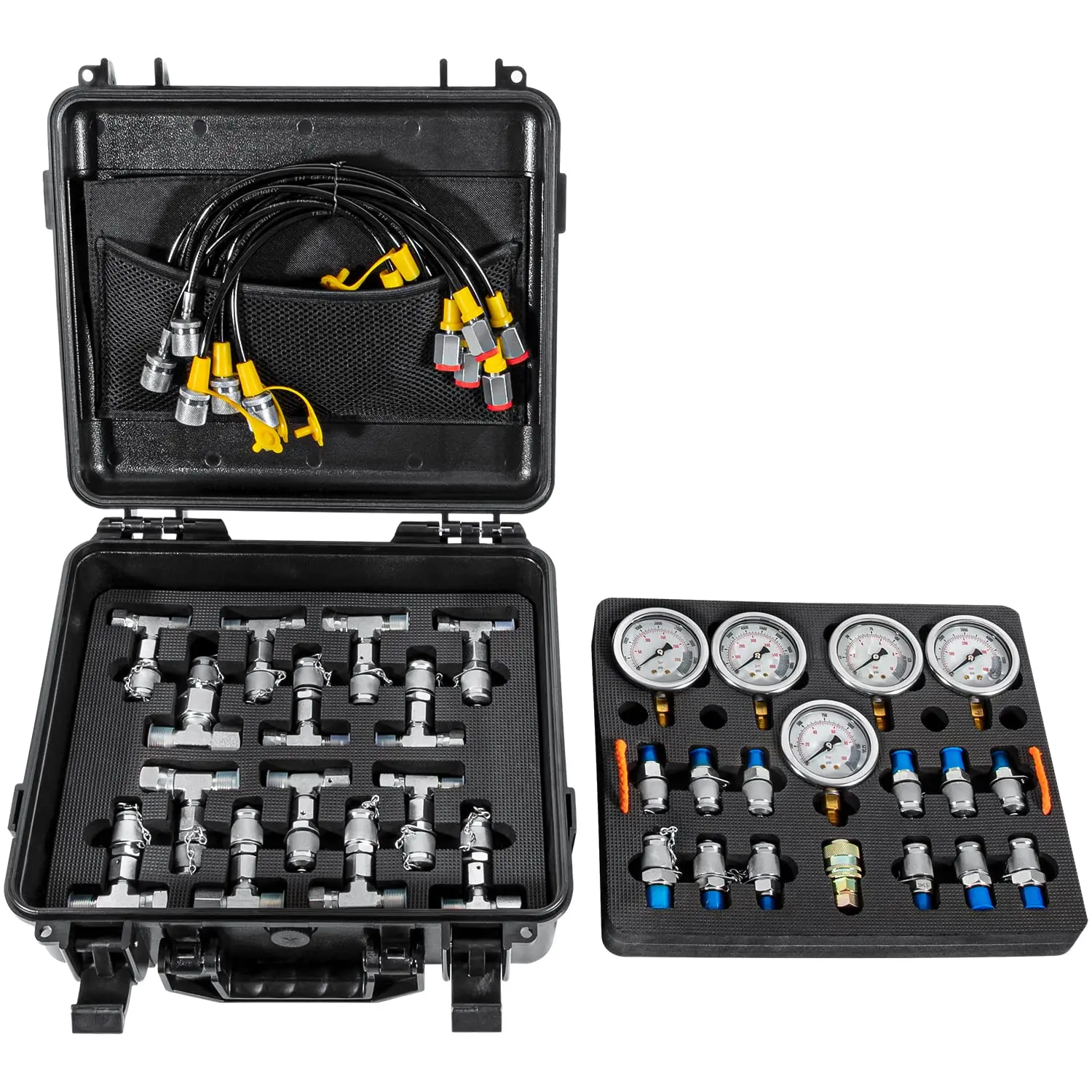 Pressure Test Kit with 5 Gauges 13 Test Couplings 14 Tee Connectors 5 Test Hoses for Excavator Construction Machinery 10/100/250