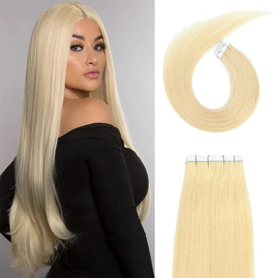 Extensões de cabelo humano com fita para mulheres, cabelo 100% real, reto natural, loiro marrom 613, 16-24 ", 2,5g Pcs, salão de beleza