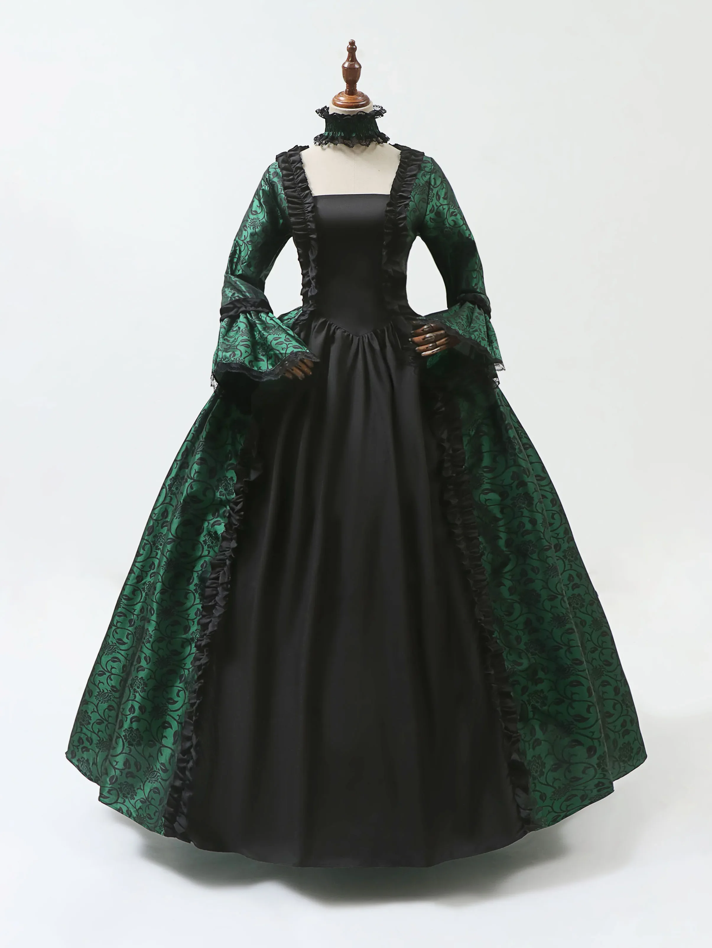 فستان ماري أنطوانيت التأثيري من القرون الوسطى بأكمام مضيئة للحفلات الفيكتورية فستان رسمي من عصر النهضة القوطية مزين بالزهور #3