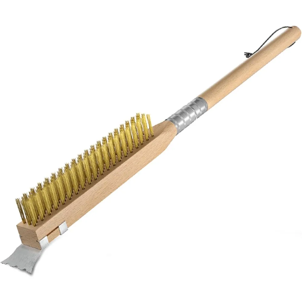 

Щетка для духовки для пиццы, деревянная щетка для пиццы со скребком, длинная деревянная ручка 25 дюймов, аксессуары для чистки уличной духовки