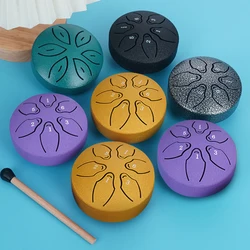 3 Inches 6 Notes Steel Tongue Drum Outdoor Rain Drum Instrument Mini Hand Drum Ethereal Drum Sticks Musical Percussion Drum