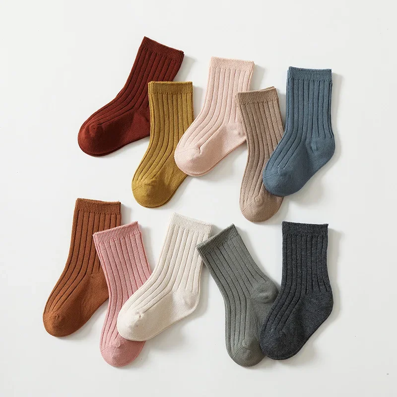 

Solid Color Baby Cotton Socks 0-2Year Boy Girl Spring Autumn Knit Long Sock Soft Elastic Kids Middle Tube Socks Sports Footwear