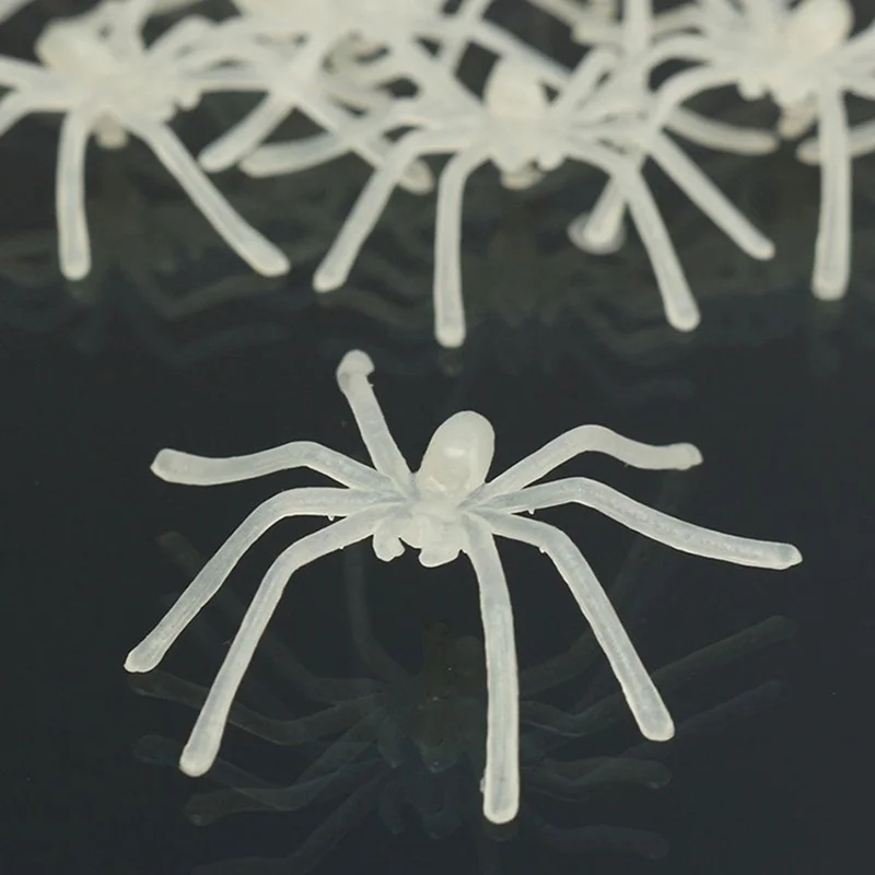 10Pcs Party DIY Home Decoration Halloween Luminous Rubber Fake Spider Plastic Figure Prank Toy Funny Festive Supplies