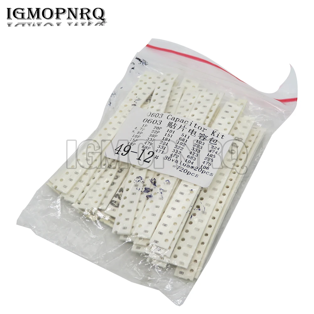 320PCS 720PCS 2500PCS 0603 0805 1206 SMD Capacitor Kit Assorted Kit 16/36/50Values 1PF ~ 1UF 22PF 47PF 22NF 100NF 2.2UF 4.7UF