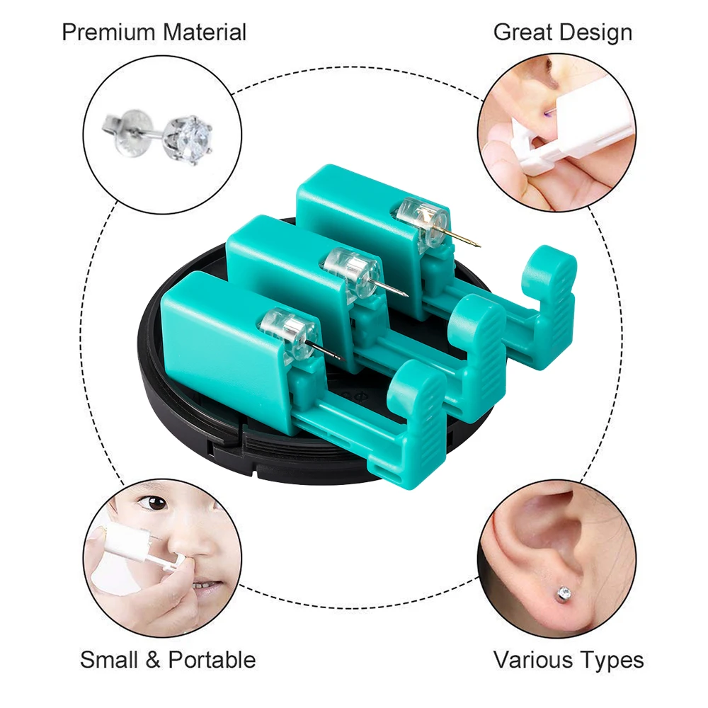 1PC Green No Pain Cartilage Tragus Helix Piercing Gun Women Disposable Sterile Ear Piercing Unit Piercer Tool Machine Kit Stud
