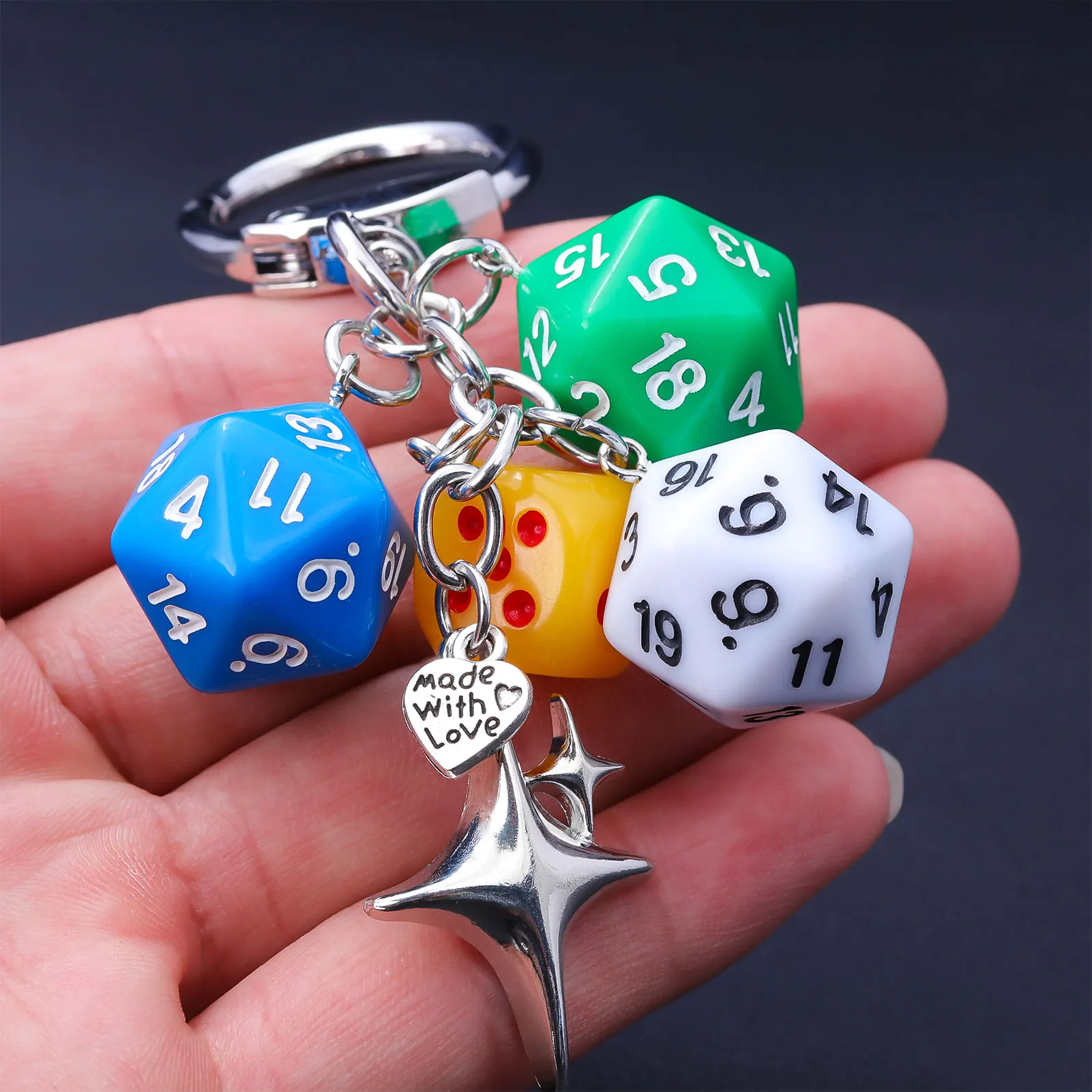 Hip Hop Black Dice Billiard Keychain Y2K Pink Lucky Dice Starburst Pendant Bag Pendant Ldeal Gift For Friends Men's Key Chain view 3