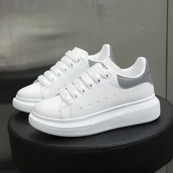 Tênis de corrida vulcanizado respirável para mulheres, tênis de caminhada, sola grossa, sapatos plataforma, branco, moda