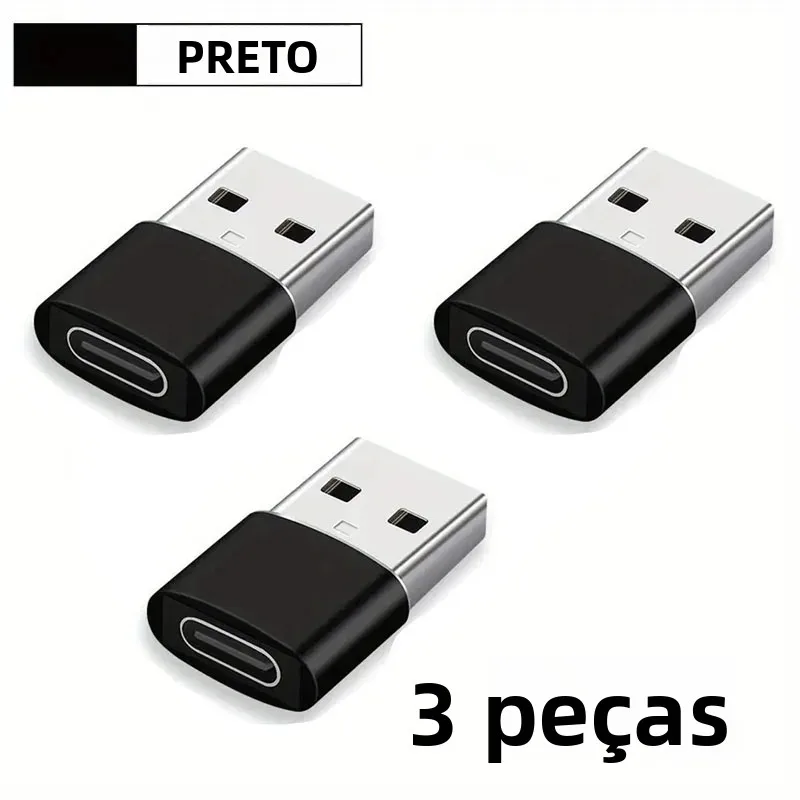 Adaptador USB para USB C de 3 pacotes, USB C fêmea para USB macho de carregamento super rápido e conversor OTG compatível com iPhone 15/14/13/12 P