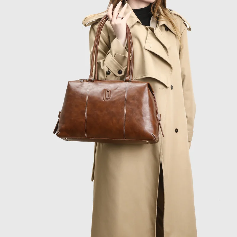 NewpecoClown البولينج BagpuLeather النفط الشمع مقبض طويل يده حقيبة تحت الإبط الرغيف الفرنسي سوبر شعبية بوسطن حقيبة