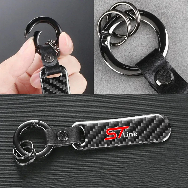 Car Carbon Fiber Key Chain Anti-lost Buckle Holder Key Ring Car Accessories For Ford ST Line Fiesta C-Max Ranger Raptor Fusion