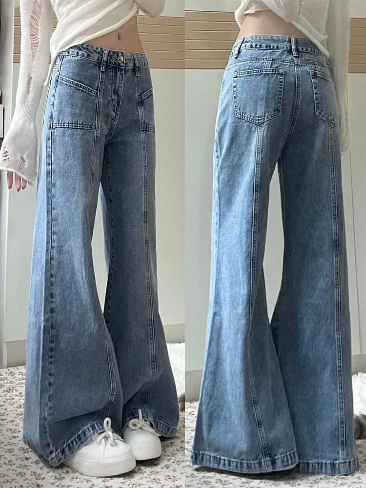 

Y2K Split Jeans Women American Retro Autumn Winter Design Low Waist Loose Fit Non Stick Leg Straight Leg Wide Leg Flared Pants