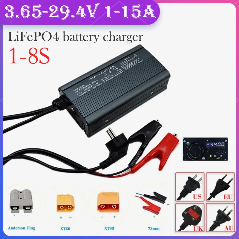 

3.65V-29.4V 1-15A Lifepo4 Fast Charger 14.6V 24V LFP Energy Storage Solar Iron Phosphate RV Battery Cell Smart Charger 3.65 Volt