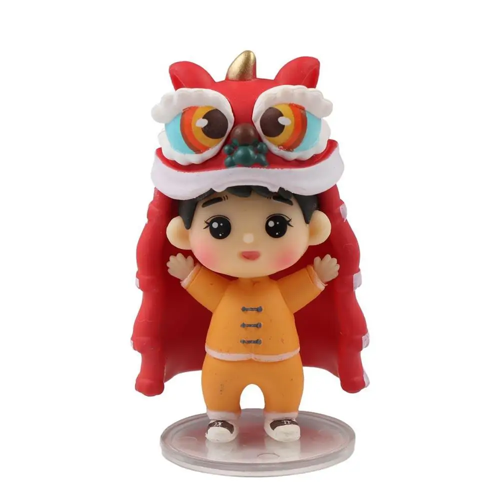Juguete de Muñeco de Danza del León para Niños y Niñas, Estilo Chino, Año Nuevo Chino, Estatua de Niño Bailarín de León, Adornos de Danza del León Rojo, Decoración para Pasteles