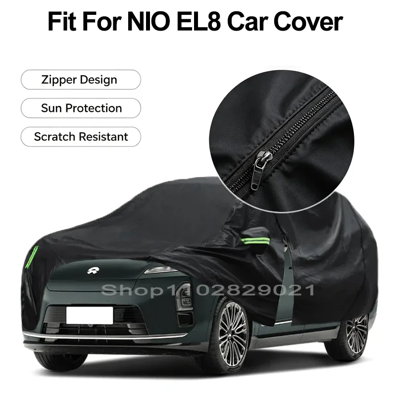 Zipper Door Waterproof Car Cover For NIO EL8 Windproof Dustproof UV Protection All Weather Auto Protector