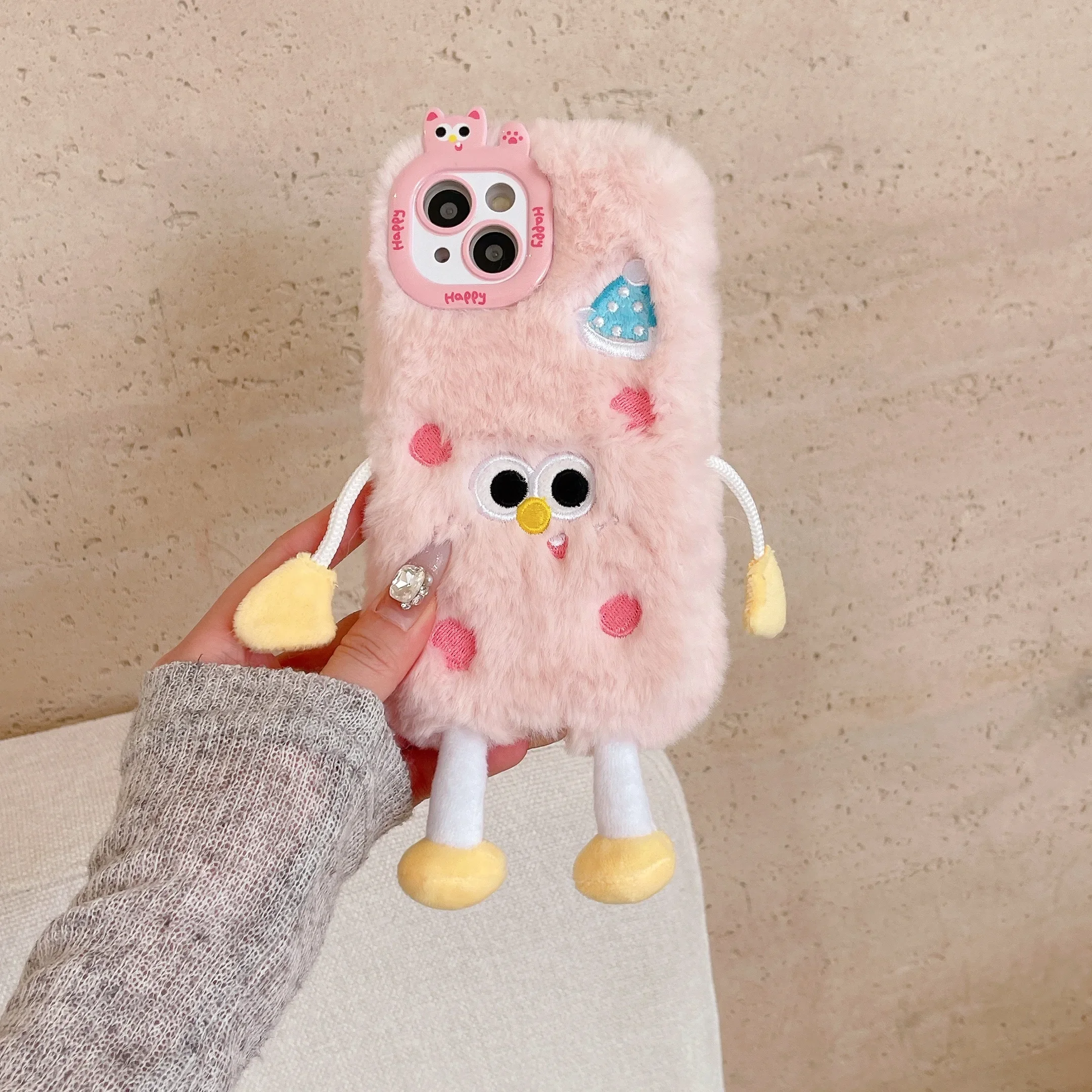 Peluche Ins Simpatico omino Cassa Del Telefono per IPhone16 15 14 13 11 12 Pro Max Antiurto Pelliccia Calda Copertura Protettiva Anti-goccia