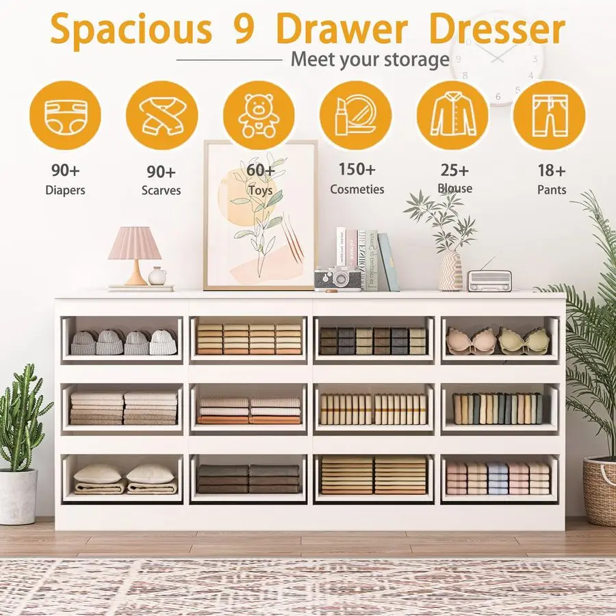 خزانة ذات 12 درجًا لغرفة النوم، 71 خزانة خشبية طويلة ذات أدراج، خزانة مزدوجة عصرية عالية اللمعان مع محطة شحن، يد