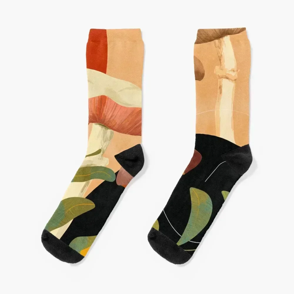 

mushrooms autumn leaves plant forest Watercolor Socks heated funny gift christmas stocking floor Socks Woman Men's