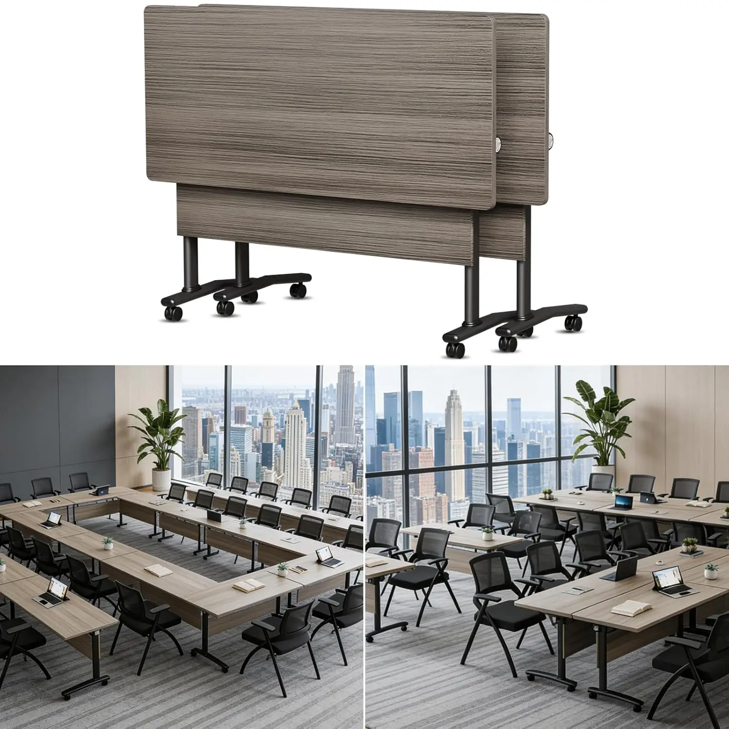 

6ft Folding Mobile Conference Training Table Gray 63in, Customized