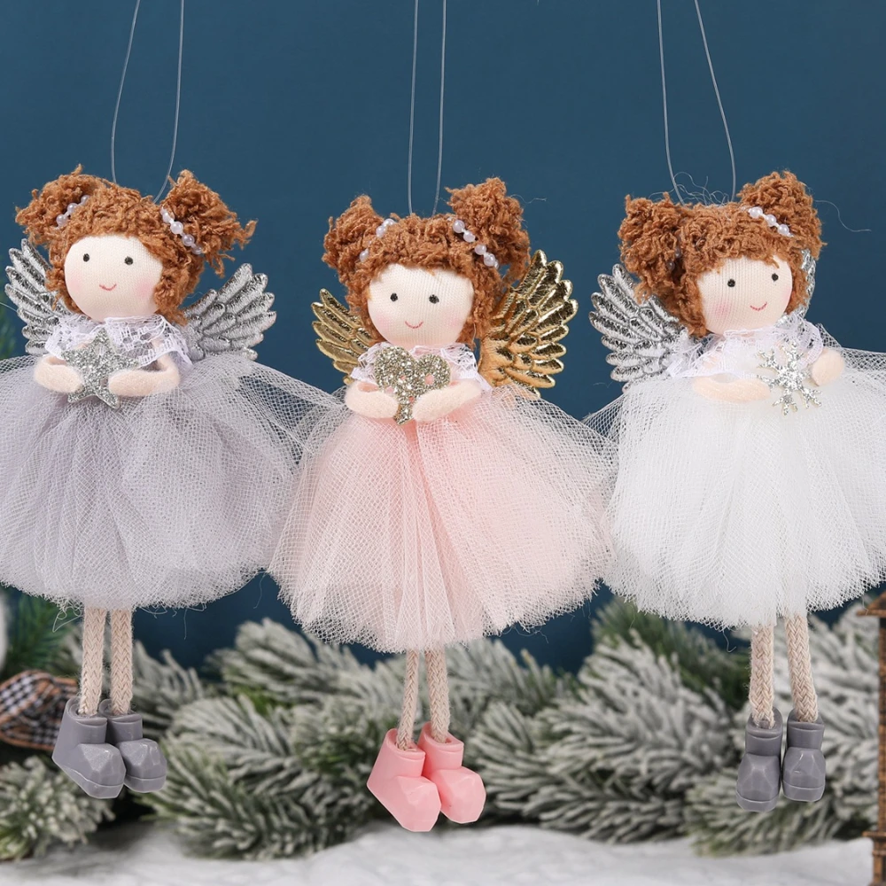 1PCS Christmas Plush Angel Wings Christmas Ornaments Hanging White Pink Dolls Decor for Xmas Tree/Gift/Valentine's Day/Wedding