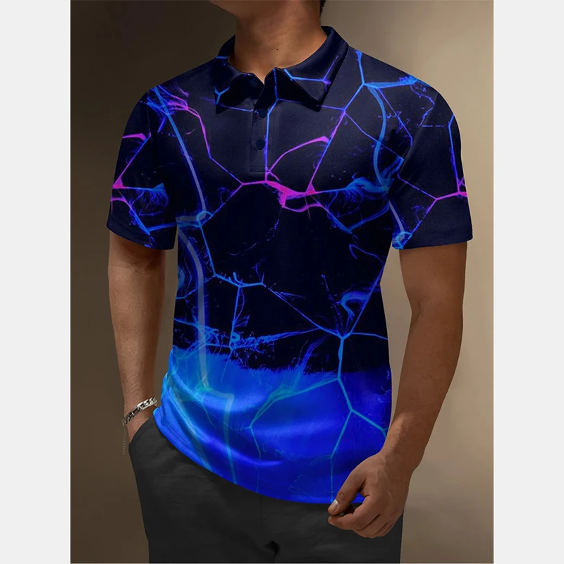 Retro Golden Dragon Polo Shirt Men's Clothing Street Harajuku Lapel Polo Shirts 3d Printed Irregular Pattern Flamingo Tee Top