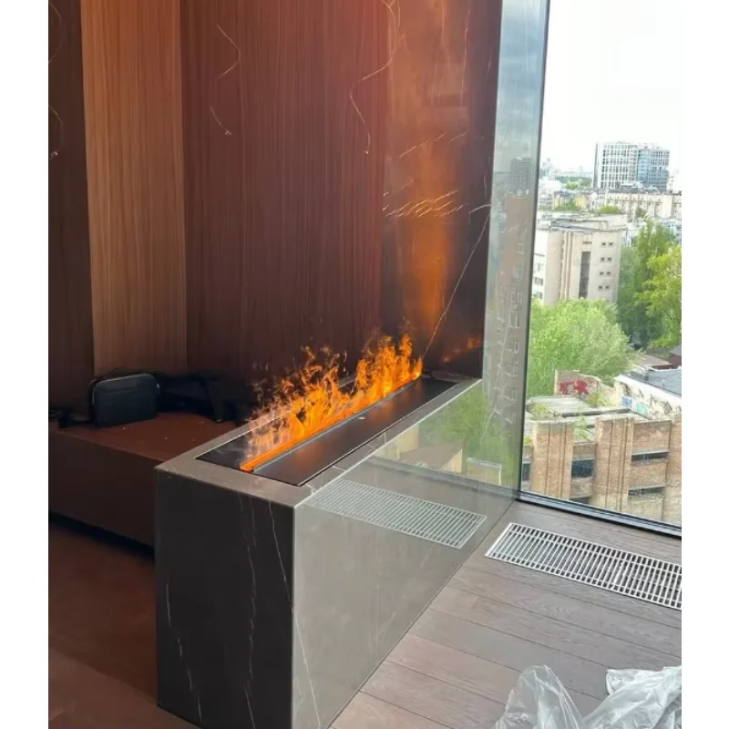 

Black Cassette 60cm Log Set Decor Fireplace 3D Smart Atomizing Steam Electric Flame Fireplace Wall App Control