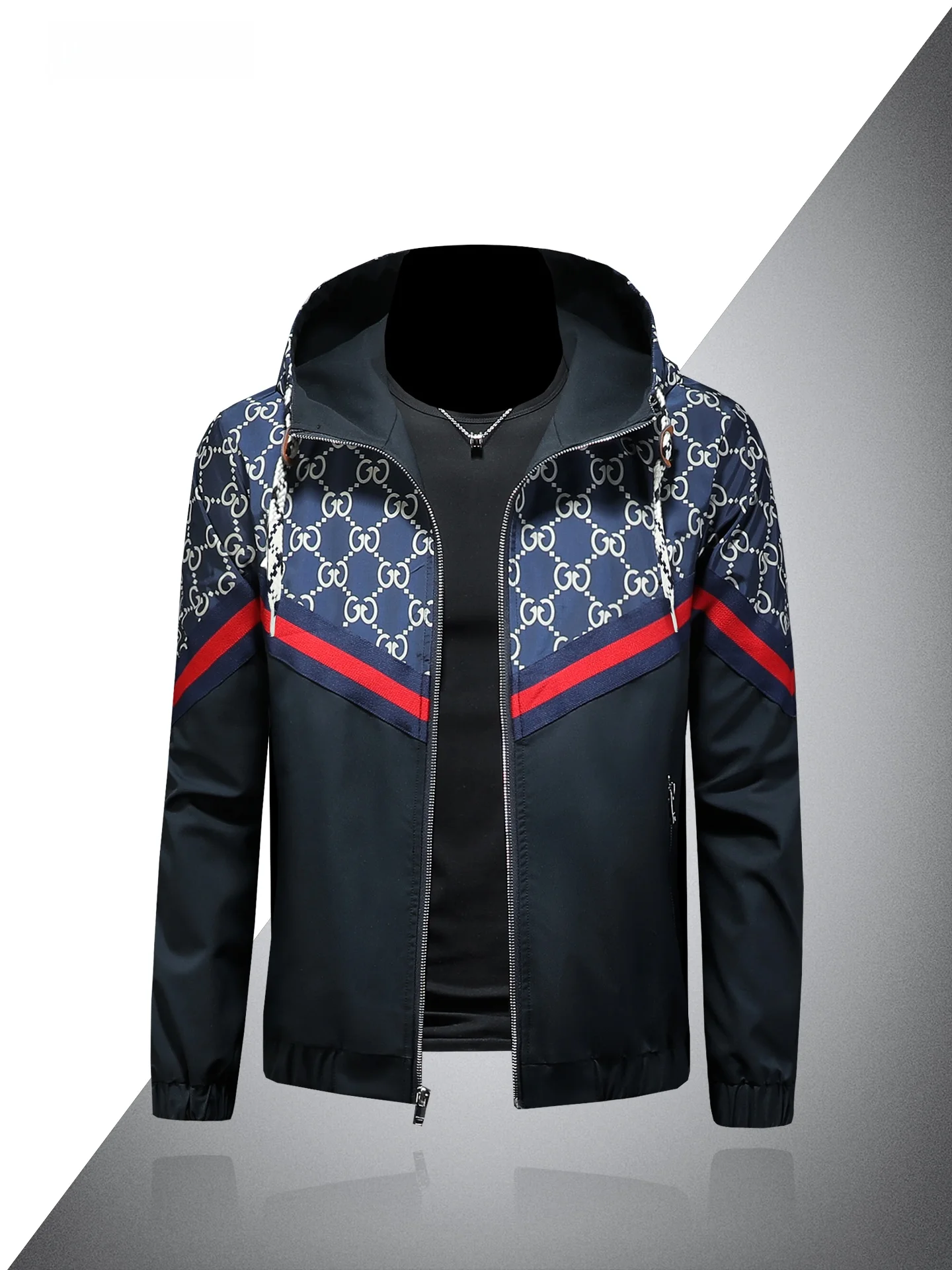 

Casual Hooded Jaet Men's Color Blo Letter Print Thin Spring Autumn Outerwear Faionable Streetwear Polyester Fabric