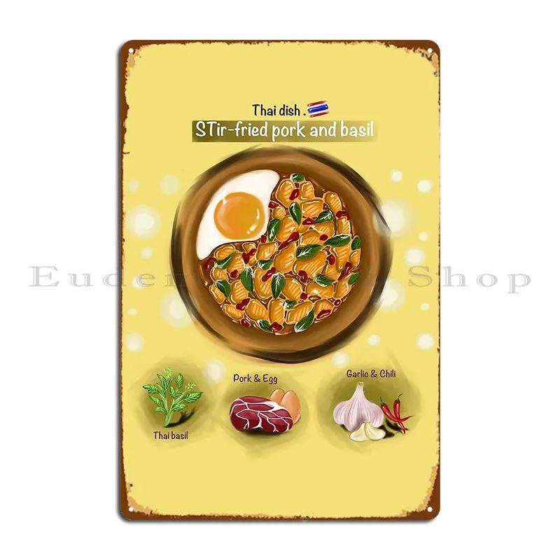 Stir Fried Pork And Basil Metal Plaque Poster Living Room Cinema Vintage Pub Design Tin Sign Poster